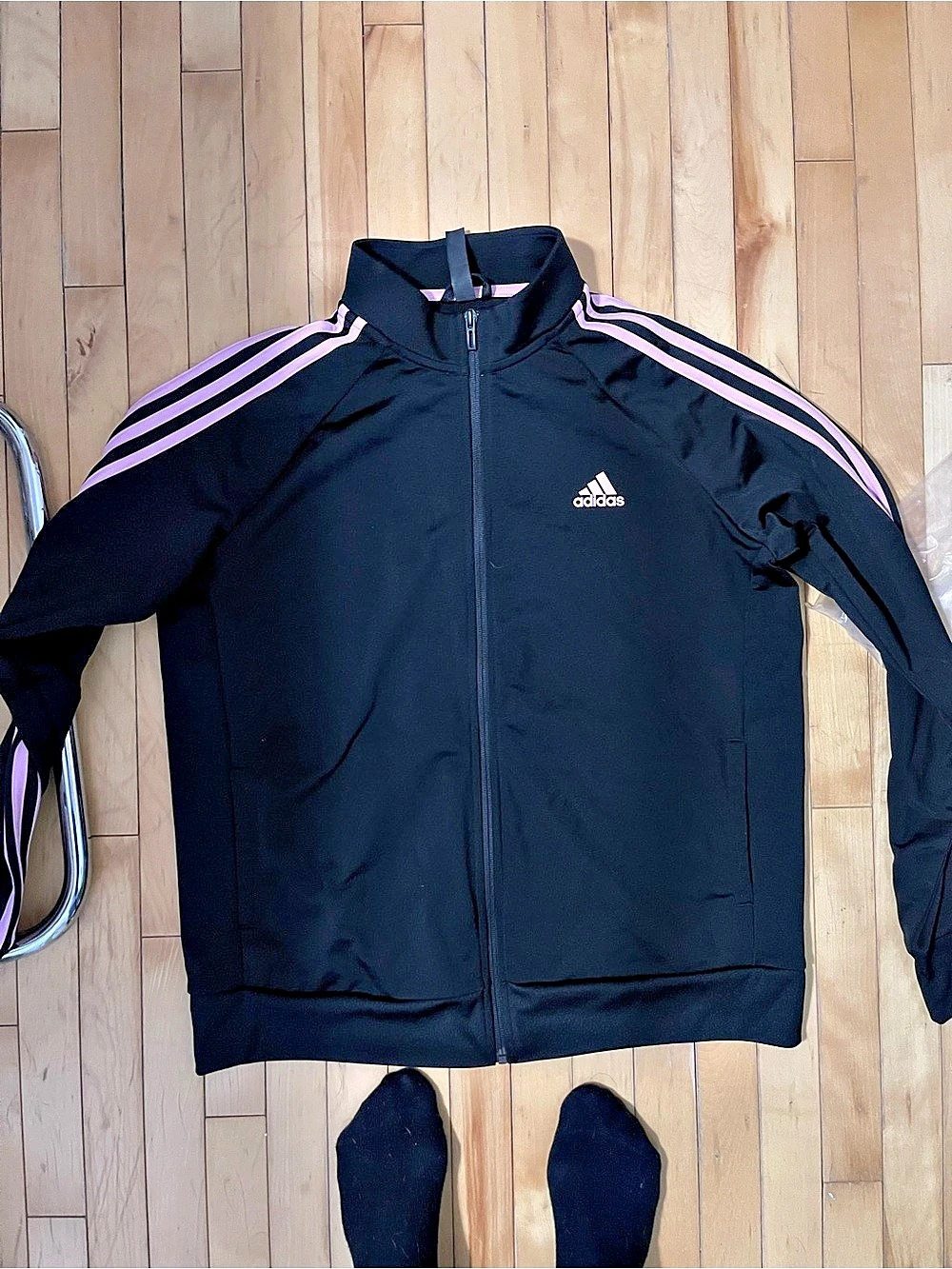 adidas Essentials Warm-Up 3-Stripes Track Jacket Black & Pink XL